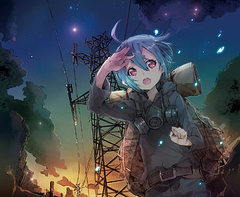 Tagme, short hair, red eyes, sky, blue hair HD wallpaper