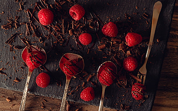 Raspberries, fruit, chocolate, food HD wallpaper