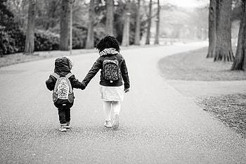 Children, Miscellanea, Miscellaneous, Bw, Chb, Track, Pupils, Schoolchildren, Backpacks HD wallpaper