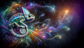Cosmic Chameleon, chameleon, Digital Art, colorful, Abstract, fantasy HD wallpaper