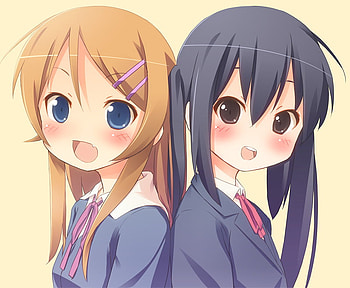 Azusa and Kirino, two girls, hairclip, uniform, cute, my little sister cant be this cute, twin tails, kosaka kirino, moe, kawaii, k on, ore no imouto ga konnani kawaii wake ga nai, oreimo, blush, duo, back to back, nakano azusa HD wallpaper