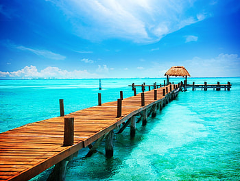 Tropical paradise, sea, summer, tropical, pier, paradise, sun, beach HD wallpaper