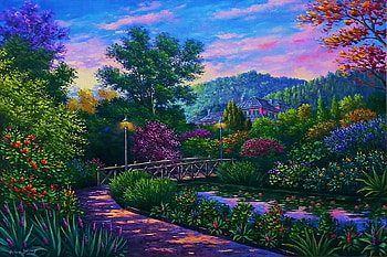 San Miguel de Allende, Guanajuato, river, house, mexico, artwork, painting, trees, road, flowers, mountains HD wallpaper