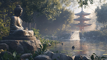 Serenity: A Tranquil Ultra, serenity, buddha, pagoda, nature, water HD wallpaper