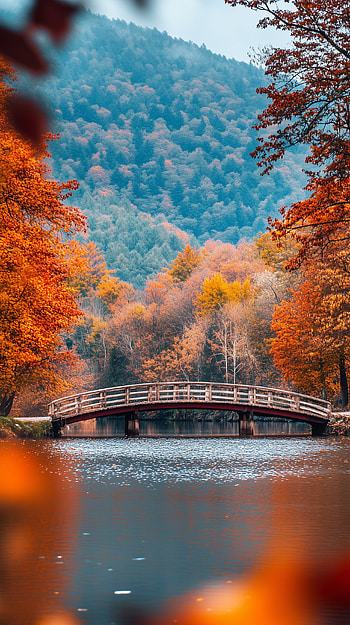 **Autumn Reflections: A Serene Bridge for Your **, fall, bridge, tree, river HD phone wallpaper