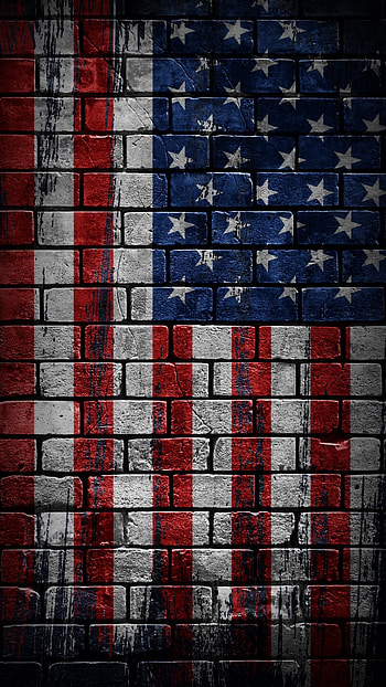 USA, red, brick wall, usa flag, july 4, stars, wall HD phone wallpaper