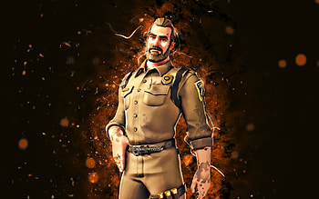 Chief Hopper, , brown neon lights, Fortnite Battle Royale, Fortnite characters, Chief Hopper Skin, Fortnite, Chief Hopper Fortnite HD wallpaper