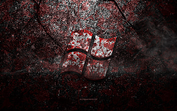 Windows logo, grunt art, Windows groan logo, red groan texture, Windows, grunt groan texture, Windows emblems, Windows 3D logo HD wallpaper