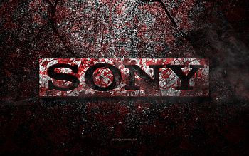 Sony logo, grunge art, Sony stone logo, red stone texture, Sony, grunge stone texture, Sony emblem, Sony 3d logo HD wallpaper
