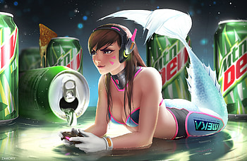 Hot, D.Va, mermaid, overwatch, art HD wallpaper