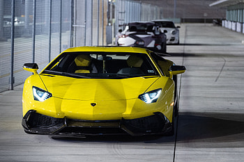 Lamborghini — Yellow Supercar on the Night Track, car, Lamborghini HD wallpaper