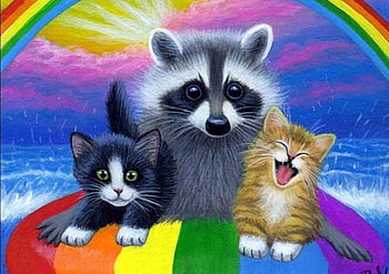 Friends, artwork, raccoon, kitties, painting HD wallpaper