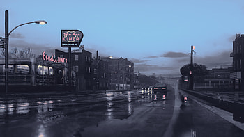 diner-lonely-road, Digital Art, Digital Painting, Illustration, Artwork, Landscape HD wallpaper