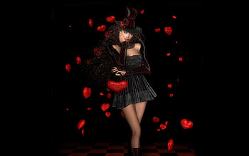3d girl, sexy, black, girl, woman, 3d, abstract, love, red, heart HD wallpaper