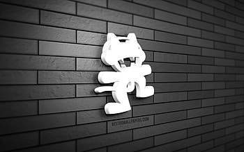 Monstercat 3D logo, , gray brickwall, creative, music stars, Monstercat logo, canadian DJs, 3D art, Monstercat HD wallpaper