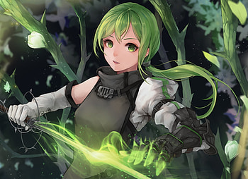 Green eyes, anime girl, warrior HD wallpaper