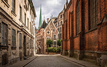 Riga, Latvia, churches, street, Latvia, Riga, houses HD wallpaper