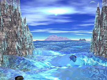 3D Landscape, blue, 3d, tropical, landscape, ice blue, fish, ocean HD wallpaper