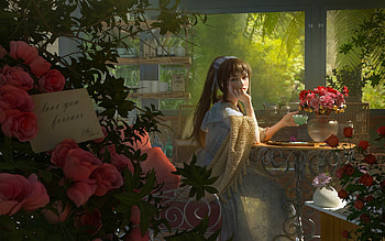 Love in the Air, digital, fantasy, art, love, , flowers, girl HD wallpaper