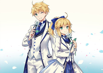 Fate/grand order, anime girl and boy, Saber, suit HD wallpaper