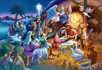 Heavenly Night F, art, beautiful, people, illustration, religion, artwork, wide screen, painting, animals, nativity scene HD wallpaper
