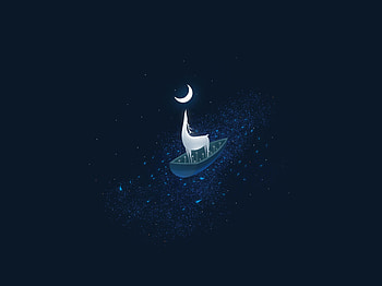 Deer, magic stars, half moon, surreal, dark HD wallpaper