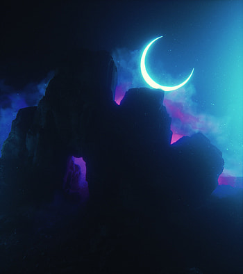 Smoke, Moon, Rock, Dark, Shine, Light, Bright, Neon HD phone wallpaper