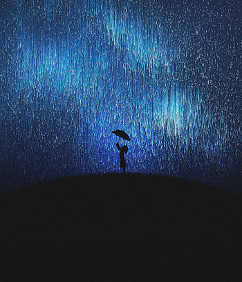Silhouette, girl in rain, fun, mood, umbrella HD phone wallpaper