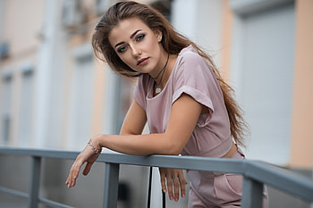 Beautiful, woman, balcony, stare, long hair HD wallpaper