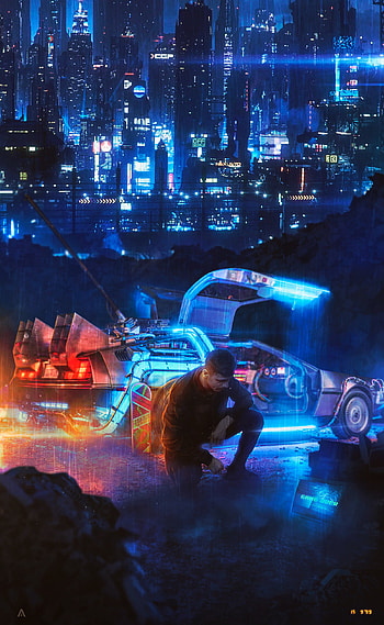 City, Miscellanea, Miscellaneous, Car, Cyberpunk, Machine, Neon, Human, Person HD phone wallpaper
