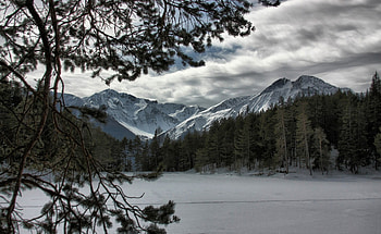 Snow on mountains, winter, graphy, , , pic, snow, clouds, trees, view, nature, wall, sky, , mountains HD wallpaper