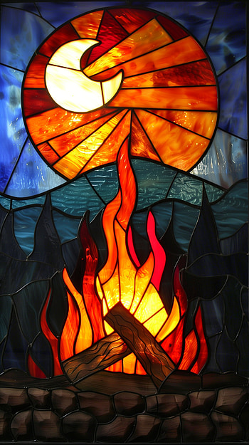 Glowing Embers Stained Glass - Now!, campfire, stained glass, glass HD phone wallpaper