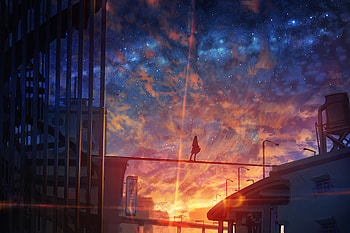 Starry Sky Anime Girl , anime-girl, anime, artist, artwork, digital-art HD wallpaper