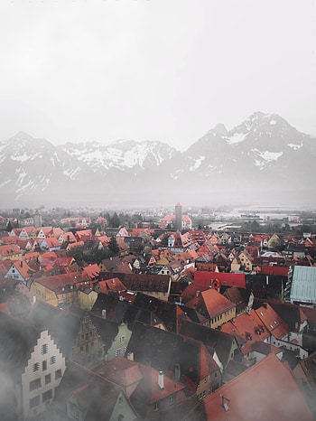 Cities, Mountains, City, Building, View From Above, Fog HD phone wallpaper