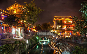 Landscape, Cities, Houses, Night, Shine, Light, Ancient City, Lijiang HD wallpaper