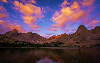 Sunrise at Lonesome Lake, Wind River Range, Wyoming, sky, mountains, clouds, colors, landscape, usa HD wallpaper