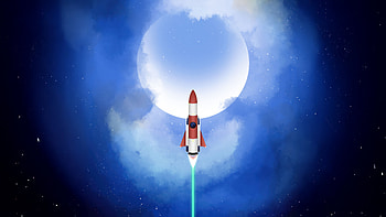 Rocket To The Moon, rocket, moon, sky, star, cloud, artist, artwork, art, digital-art, deviantart HD wallpaper