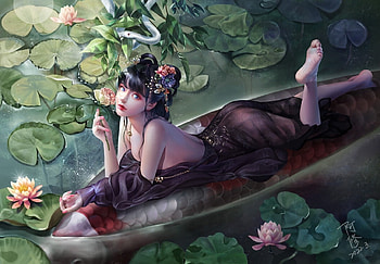 Fantasy girl, fish, water, rotheus, frumusete, art, dreamingfire rotheus, gorgeous, girl, dreamingfire, view from the top, summer, superb, pesti, vara HD wallpaper