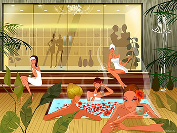 Girls, palms, vector, spa HD wallpaper