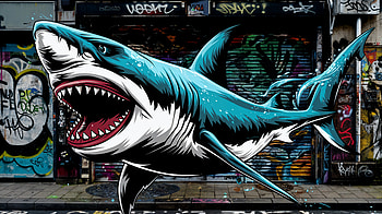 Megalodon: Stunning Ultra, shark, graffiti, Street Art, urban art HD wallpaper