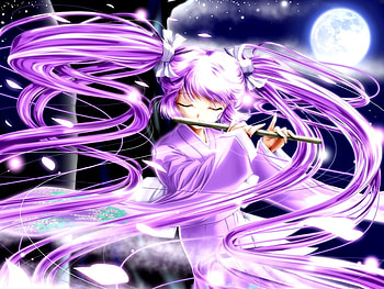 The Purple Flute Player, anime girl, flute, music, playing, anime, intrument, girl, play HD wallpaper