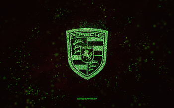 Porsche glitter logo, , black background, Porsche logo, green glitter art, Porsche, creative art, Porsche green glitter logo HD wallpaper