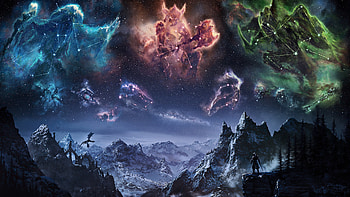 Skyrim Anniversary Edition -ized, The Elder Scrolls V: Skyrim, video game, night, constellation HD wallpaper