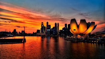 Cities, Sunset, Sky, Shine, Light, Singapore HD wallpaper