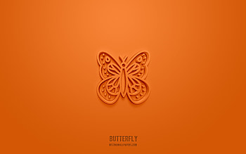 Butterfly 3d icon, orange background, 3d symbols, Butterfly, animals icons, 3d icons, Butterfly sign, animals 3d icons HD wallpaper