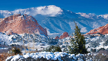 Pikes Peak in Winter, Colorado, mountains, snow, trees, landscape, sky, usa HD wallpaper