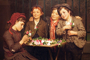 Happy Friends, painting, kids, flowers, girl, boys HD wallpaper