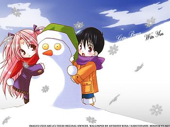Snow Days, chibis, yukinari sasaki, girls bravo, other, snowman, snowflakes, anime, miharu kenaka, snow, scarfs HD wallpaper