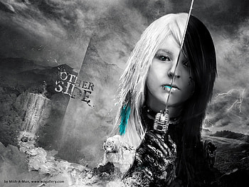 other_side, sword, 3d, fantasy, face, girl HD wallpaper