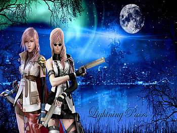 Lightning Pairs, night, lightning, ffviii, video game, city, moon, final fantasy, pairs HD wallpaper